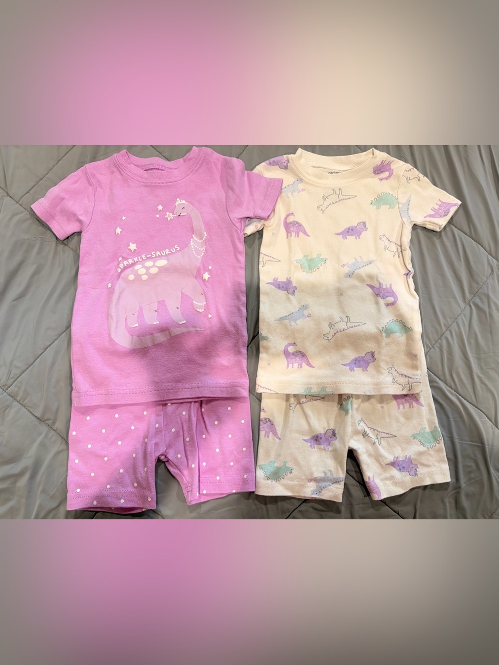 Carter's Two-Piece Dino Pajama Sets - Pink & Cream
